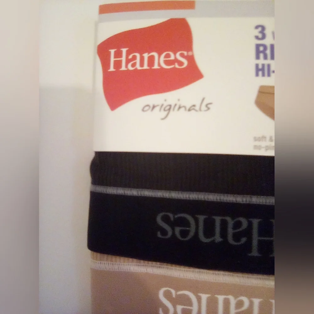 Hanes originals 3 Women's Ribbed Hi-Legs Panties Size 7/L Black&Tan